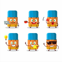 Poster - Orange eraser cartoon character with various types of business emoticons