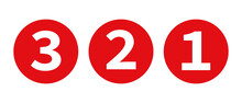 Red Circles With 3,2,1 Icons. Vectors. Countdown Icon.