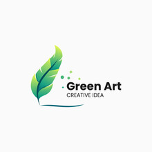 Vector Logo Illustration Green Feather Gradient Colorful Style.