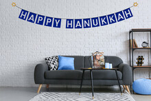 Interior Of Living Room Decorated For Hannukah Celebration