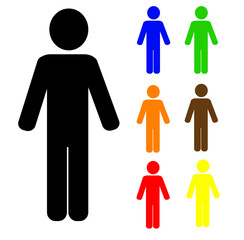 Wall Mural - Pictogram of a person, figures of a man standing with a stick of different colors isolated on a white background