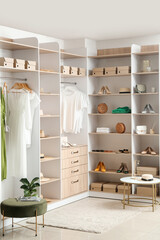 Wall Mural - Modern wardrobe with stylish clothes, shoes and accessories