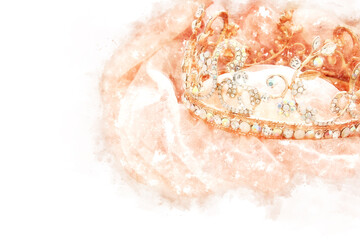 Wall Mural - watercolor style and abstract image of beautiful queen/king crown. fantasy medieval period