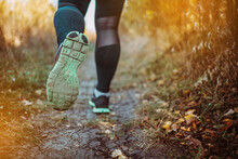 Runner Caucasian Woman Jogging In Autumn Park. Healthy Lifestyle Concept. Active Sport