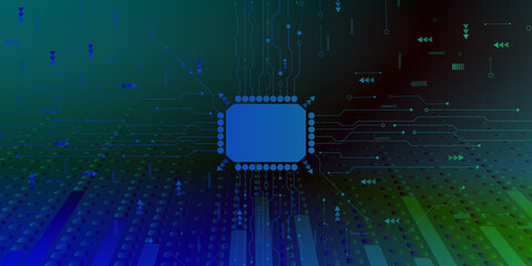 Abstract technology chip processor background circuit board and html code,3D illustration blue technology background vector. hi-tech digital technology and engineering.  circuit board concept.        