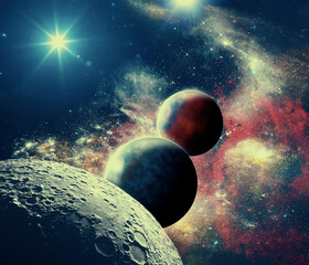 Wall Mural - planets and exoplanets of unexplored galaxies. sci-fi. new worlds to discover. colonization and expl