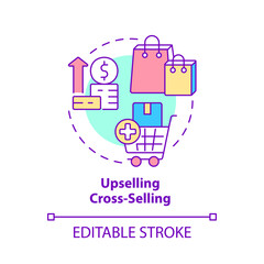 Wall Mural - Upselling cross selling concept icon. Customer touchpoint abstract idea thin line illustration. Isolated outline drawing. Editable stroke. Roboto-Medium, Myriad Pro-Bold fonts used