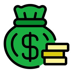Poster - Money bag icon. Outline money bag vector icon color flat isolated