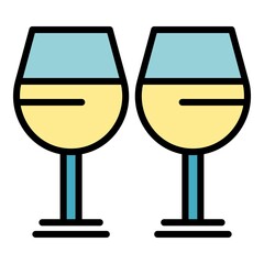 Poster - Cheers holiday glasses icon. Outline cheers holiday glasses vector icon color flat isolated