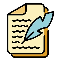 Poster - Feather writing report icon. Outline feather writing report vector icon color flat isolated