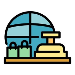 Poster - Global online shop icon. Outline global online shop vector icon color flat isolated