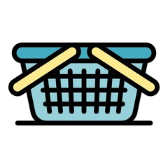 Poster - Shop basket icon. Outline shop basket vector icon color flat isolated
