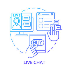 Fototapete - Live chat blue gradient concept icon. Customer support service. Digital marketing strategy abstract idea thin line illustration. Isolated outline drawing. Roboto-Medium, Myriad Pro-Bold fonts used