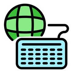 Poster - Global online course icon. Outline global online course vector icon color flat isolated