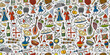 Georgia Country. Travel Background. Collection of design elements - food, places and dancing people. Seamless pattern background