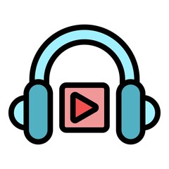 Poster - Headphones online icon. Outline headphones online vector icon color flat isolated