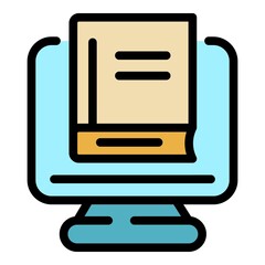 Poster - Monitor learning icon. Outline monitor learning vector icon color flat isolated
