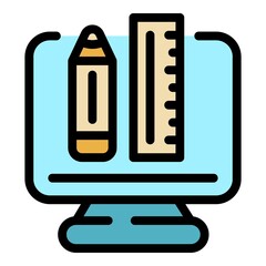 Poster - Monitor education icon. Outline monitor education vector icon color flat isolated