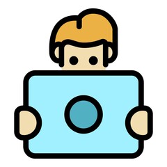 Poster - Online student icon. Outline online student vector icon color flat isolated