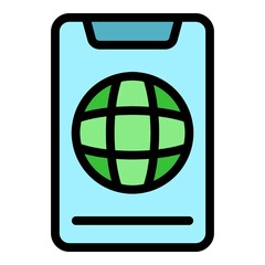 Poster - Globe phone icon. Outline globe phone vector icon color flat isolated