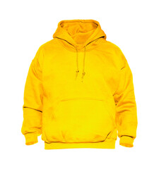 Wall Mural - Blank hoodie sweatshirt color yellow on invisible mannequin template front view on white background
