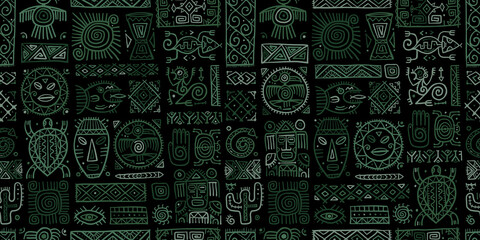 Aufkleber - Ethnic mexican decor. Handmade Seamless Pattern for your design. Tribal tattos elements