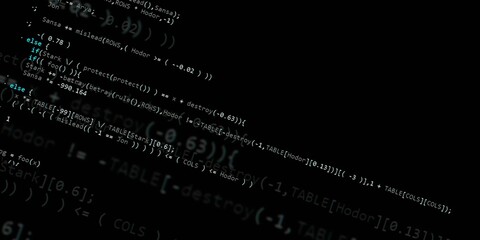 Computer script code. Programming screen of software developer. Program code background. Modern technology backdrop for advertisements.