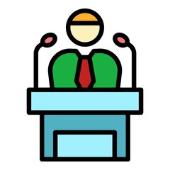 Poster - Mentor speaker icon. Outline mentor speaker vector icon color flat isolated