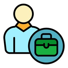 Poster - Mentor suitcase icon. Outline mentor suitcase vector icon color flat isolated