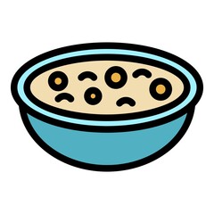 Sticker - Asian bowl icon. Outline asian bowl vector icon color flat isolated