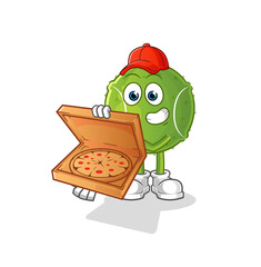 Poster - tennis ball pizza delivery boy vector. cartoon character