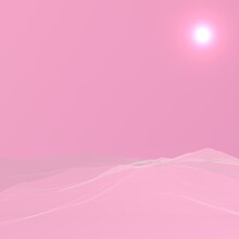 Pink Desert Background. Pink Sun Hills. Pink Drawing Illustration. Minimalism Pink Design 3D Renderer.