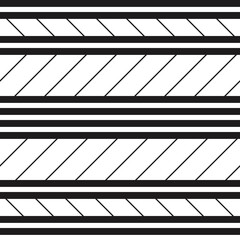Poster - Black horizontal lines with diagonal edges. Vector with a primitive pattern of lines and a white background. Can be used seamlessly.