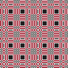 Poster - Black-white and red kaleidoscopic geometric ornament made of rectangles. There are large black squares in the center.