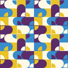 Poster - Rounded shapes and strict lines of a colored yellow-blue pattern. Simple and abstract avant-garde art nouveau style. Painting a canvas or an applique from the shapes of geometry.