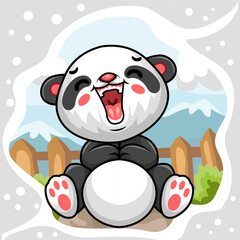 Wall Mural - Cute little panda cartoon laughing out loud 