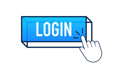 Poster - Blue login button. Cursor icon. Arrow icon. Web banner. Web template.