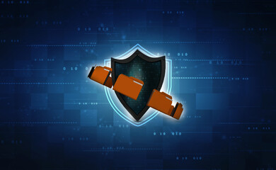 Poster - laptop folder with shield. Isolated 3d rendering image