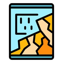 Poster - Broken screen tablet icon. Outline broken screen tablet vector icon color flat isolated