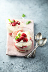 Poster - Homemade meringue trifle with custard and raspberries