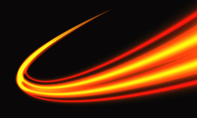 Poster - red yellow light speed blur curve technology on black vector