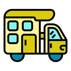 Sticker - Recreation camp trailer icon. Outline recreation camp trailer vector icon color flat isolated