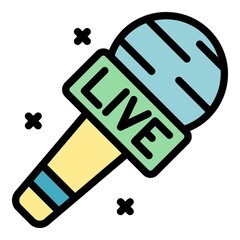 Poster - Live reportage microphone icon. Outline live reportage microphone vector icon color flat isolated