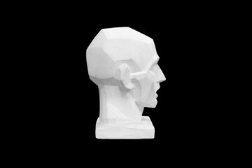 Poster - angular plaster man head isolated on black background. profile view
