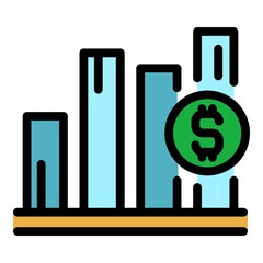 Sticker - Analytics dollar icon. Outline analytics dollar vector icon color flat isolated