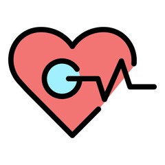 Aufkleber - Heart cardiogram icon. Outline heart cardiogram vector icon color flat isolated