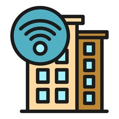 Poster - Wifi house wave icon. Outline wifi house wave vector icon color flat isolated