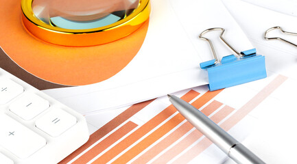 Aufkleber - Graphs with magnifying. Business and financial concept