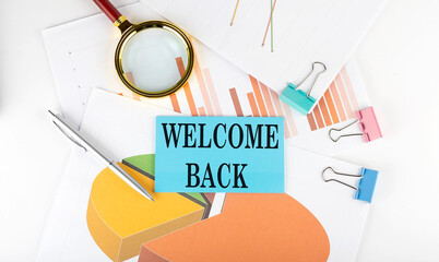 Poster - WELCOME BACK text on the sticker on the paper diagram