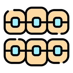 Poster - Teeth with braces icon. Outline teeth with braces vector icon color flat isolated